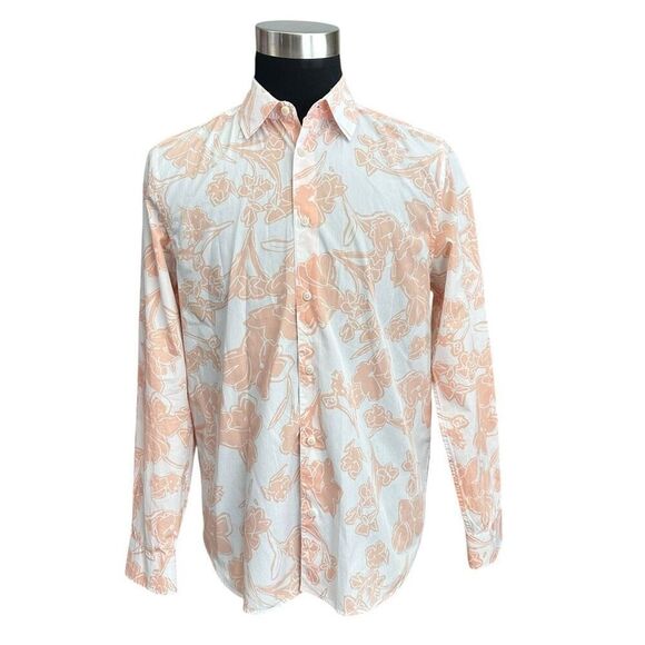 Ted Baker London Tello Peach Floral Button-Up Shirt Long Sleeve sz 4 Large - Picture 1 of 14